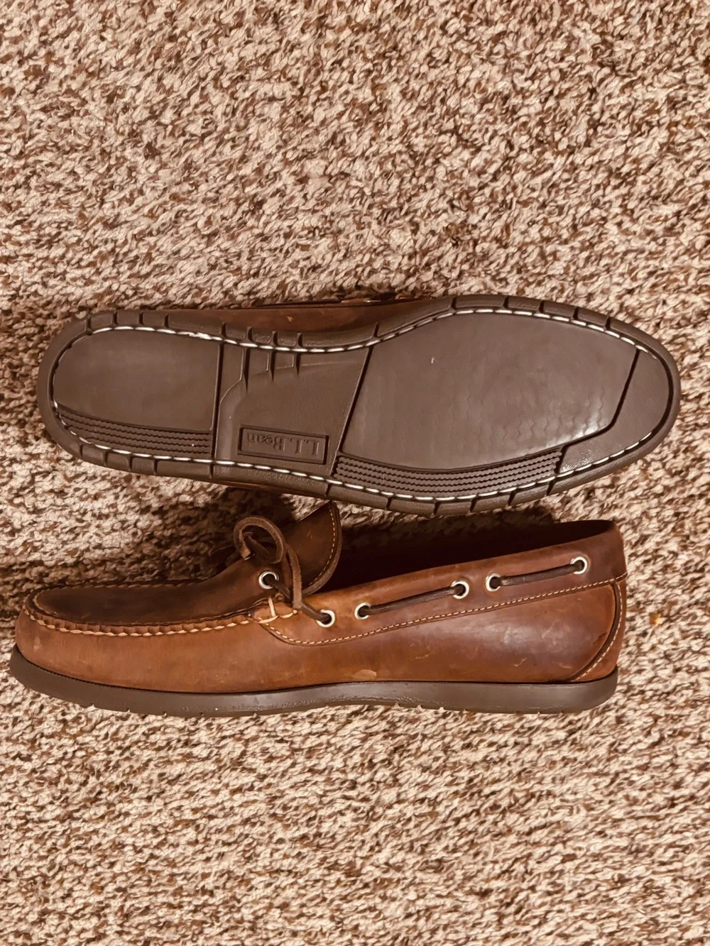 L.L. Bean Men's Brown Leather Moc Toe Boat Shoes US 11D Old Money Preppy Office
